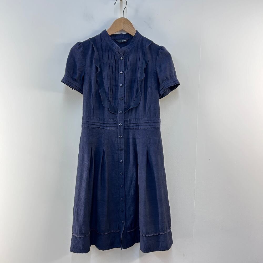 Mind Bridge Dress Navy Blue Size 66 US Small Preppy Pintuck Ruffle Academia Twee